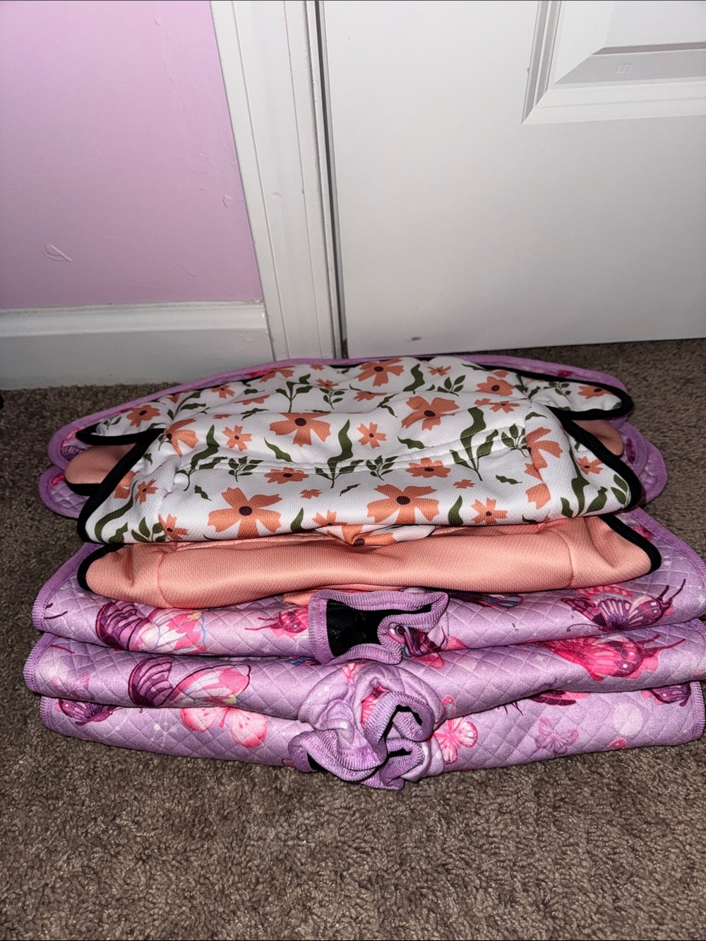 Floral & Pink car seat cover Set - Peach and Lavender set of 5